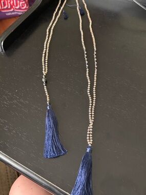 Elegant Navy Tassel Beaded Necklace - Women Jewelry